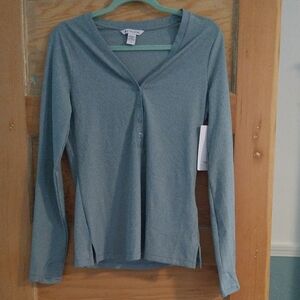 Athleta Women's Teal V-Neck Long Sleeve Blouse